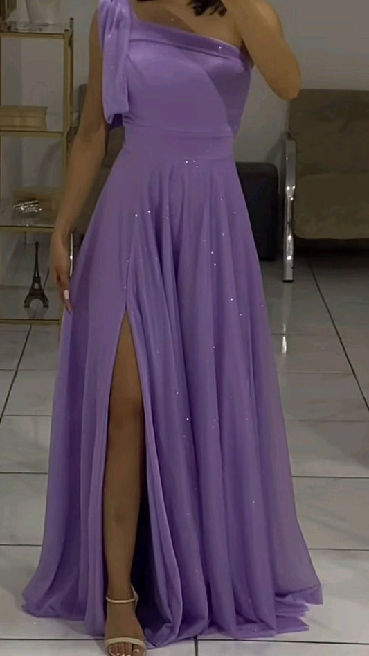 Lilac Long Party Dress Evening Gown With Slit S6730