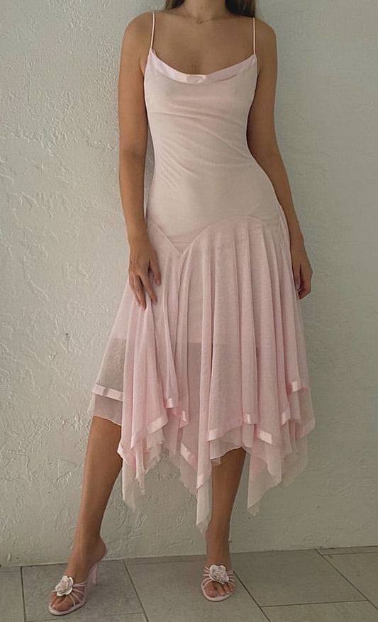 Vintage Pink Prom Dresses Irregular hem Party Dress S6706