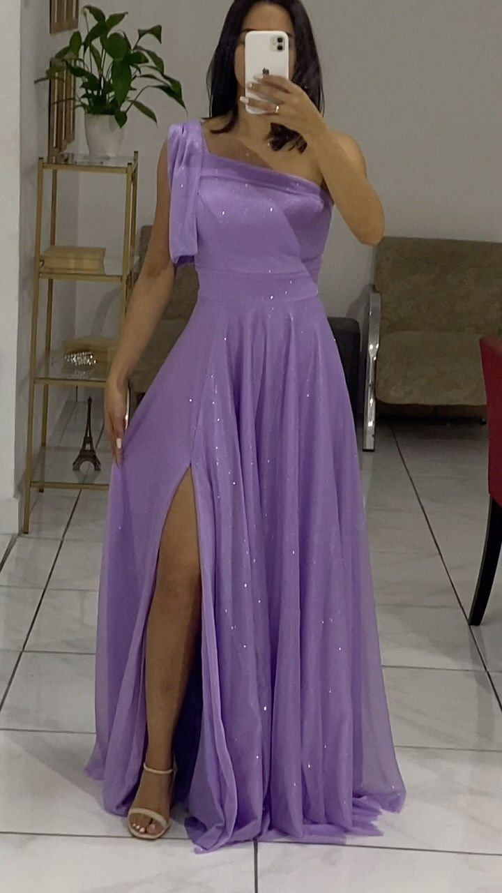 Lilac Long Party Dress Evening Gown With Slit S6730