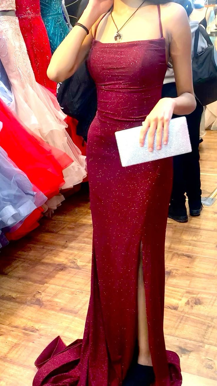 burgundy sparkly glitter prom dress evening dress S6770