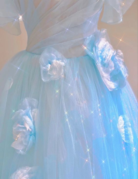 A line Blue Floral Prom Dresses Evening Dress S6650