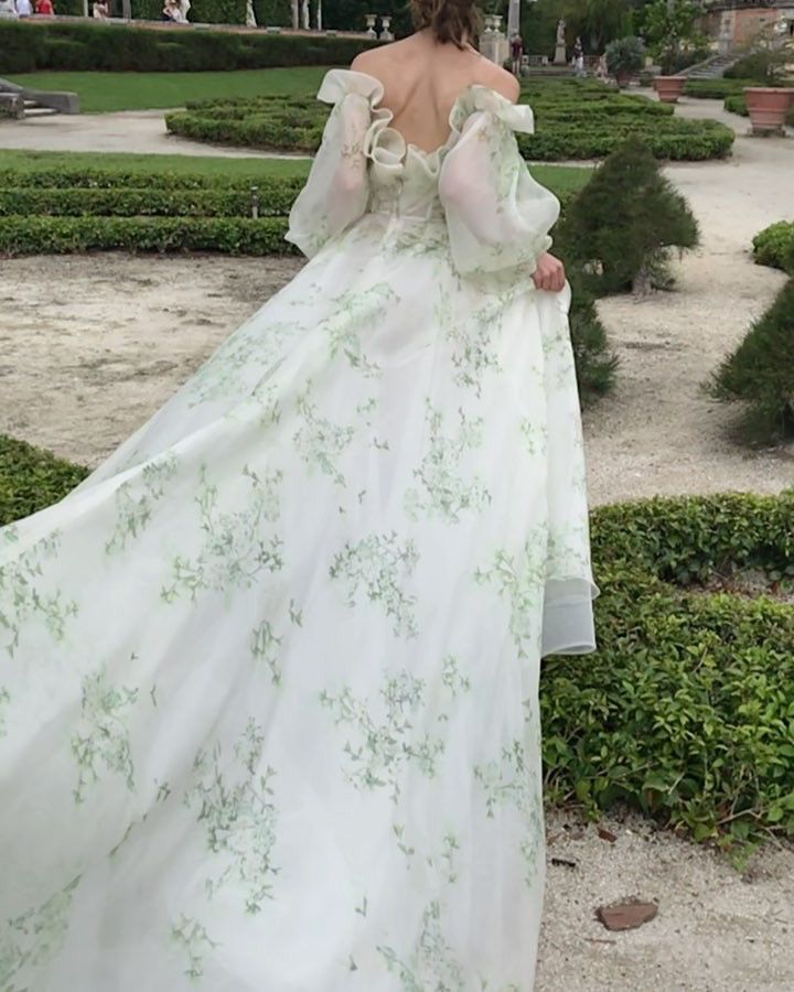 Green wedding dress, Bohemian wedding dress, Romantic wedding dress, Long Sleeve Dress S6644