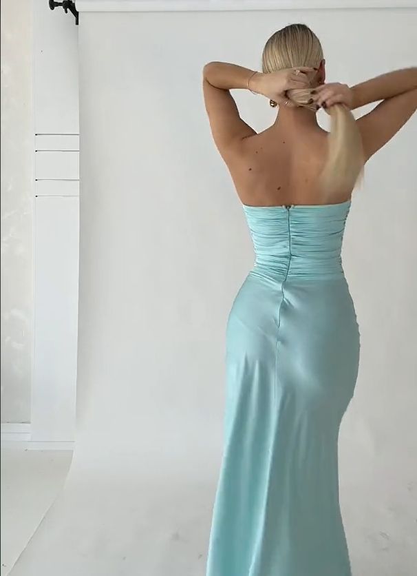 Light Blue Lovely Satin Long Party Dress Evening Gowns S6633