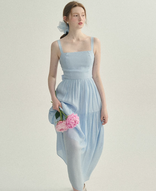 French style dress blue suspender skirt seaside wear long skirt holiday small skirt female R3564
