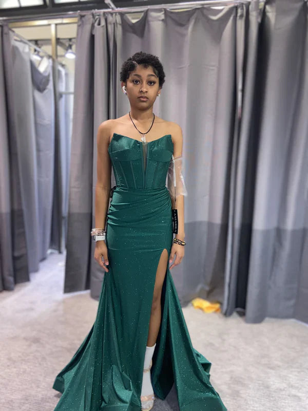 Green Mermaid Sleeveless Evening Dress with Slit fg5151