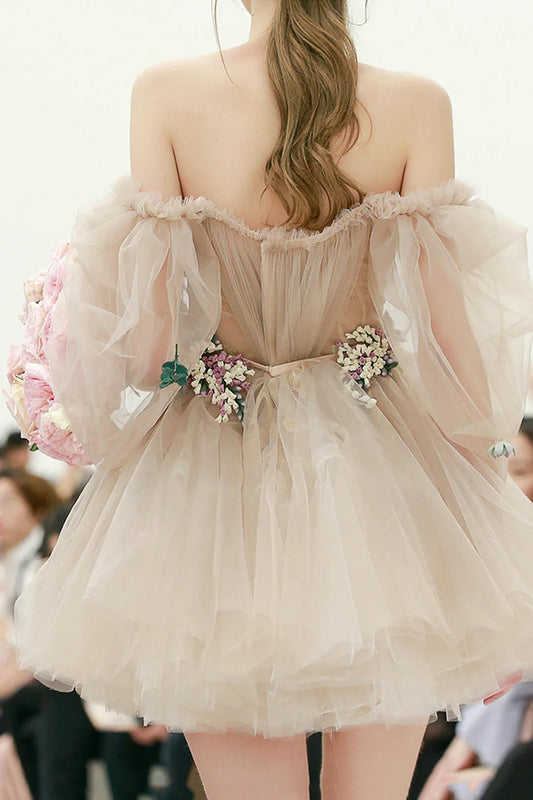 Simple Homecoming Dress Off the Shoulder Tulle Prom Dress Back to School Outfits Party Dress D6110
