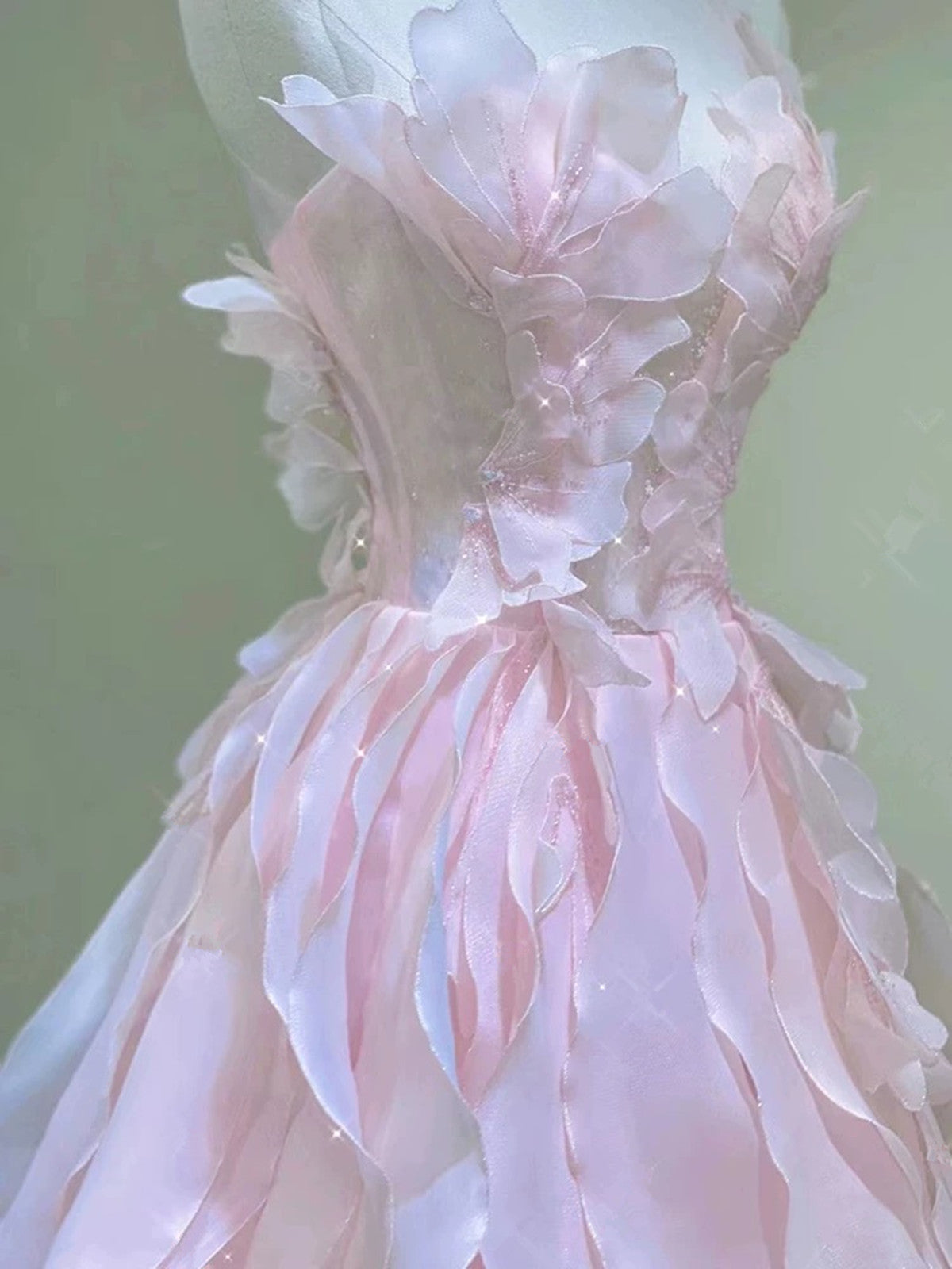 Pink A-line Layers Organza Long Prom Dress Party Dress, Pink Round Evening Dress