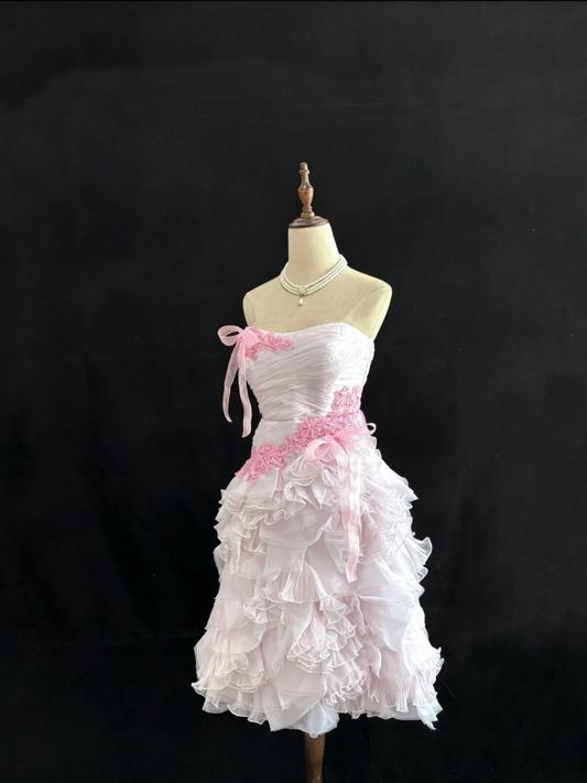 Chic Homecoming Dress Strapless Tulle Cascade Beading Prom Dress Back to School Outfits Party Dress D6139