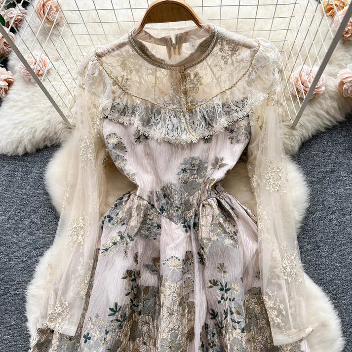 Retro Lace Long-sleeved Dress Women's Summer New Lolita Princess Dress S4945