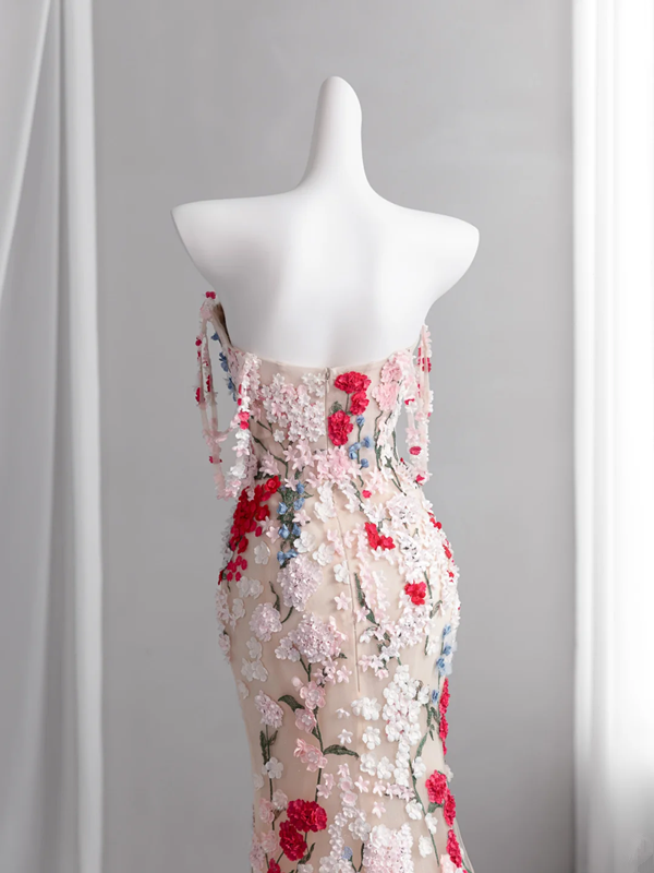 Light pink halter-neck floral floral fitted bodycon fishtail long ball gown, bridal dress R8430