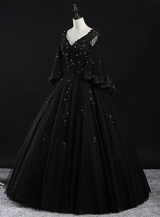 Glam Tulle with Lace Applique Ball Gown Sweet 16 Dress, Beaded Prom Dresses Evening Dress