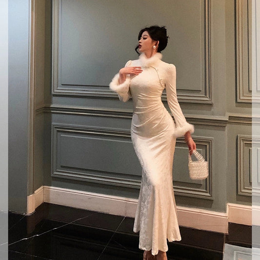 long-sleeved dress for women winter new elegant long skirt S5491