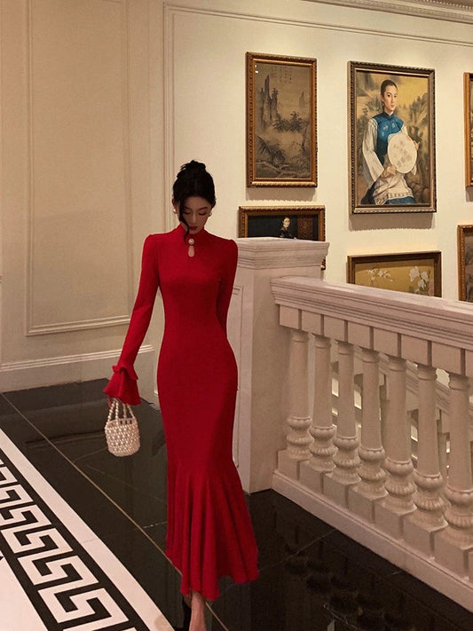 Red new style long mermaid dress S5480