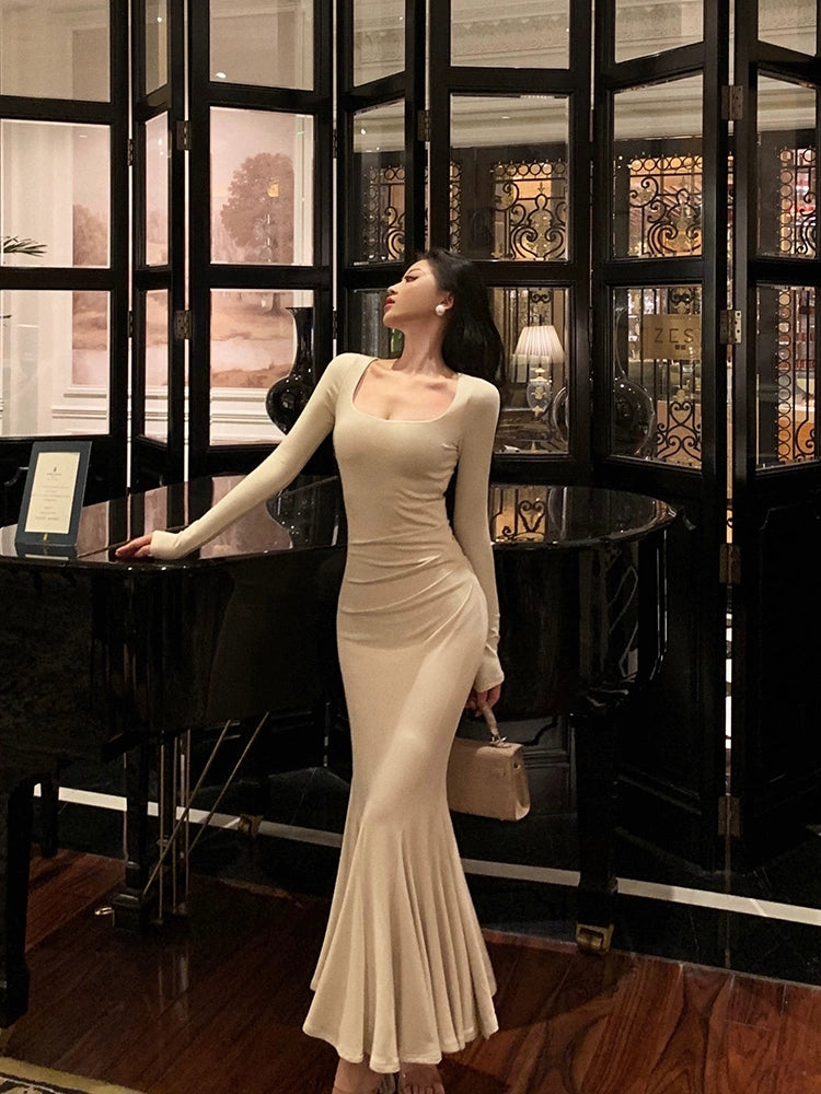 French long-sleeved mermaid dress for women new long skirt S5477