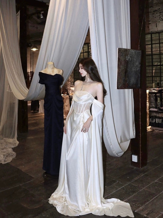 princess dress white satin dress S5455