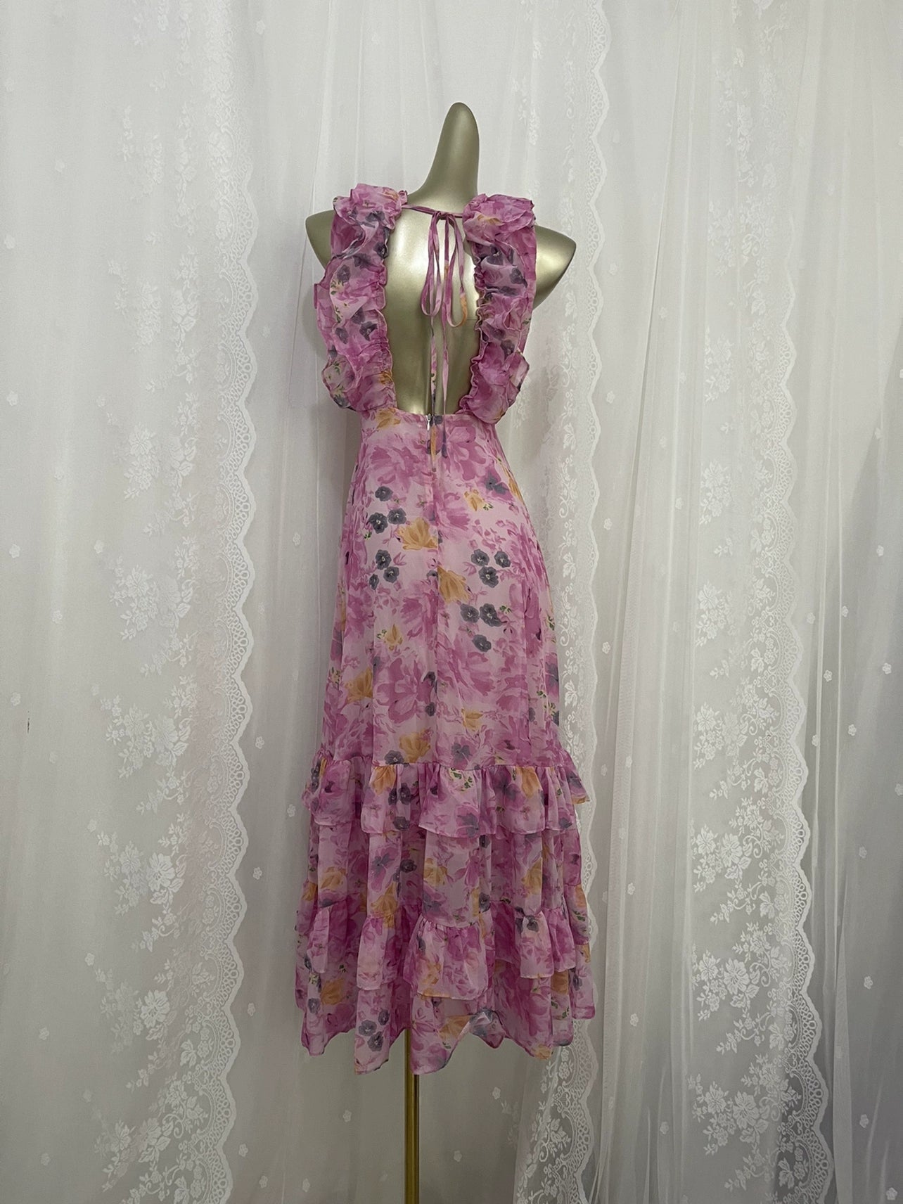 New floral dress summer ruffle holiday dress S5466