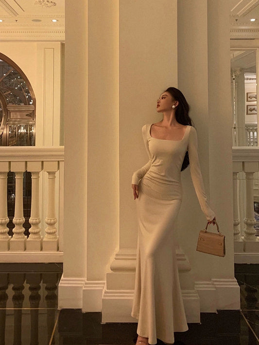 Long-sleeved dress for women new square neck long dress S5494