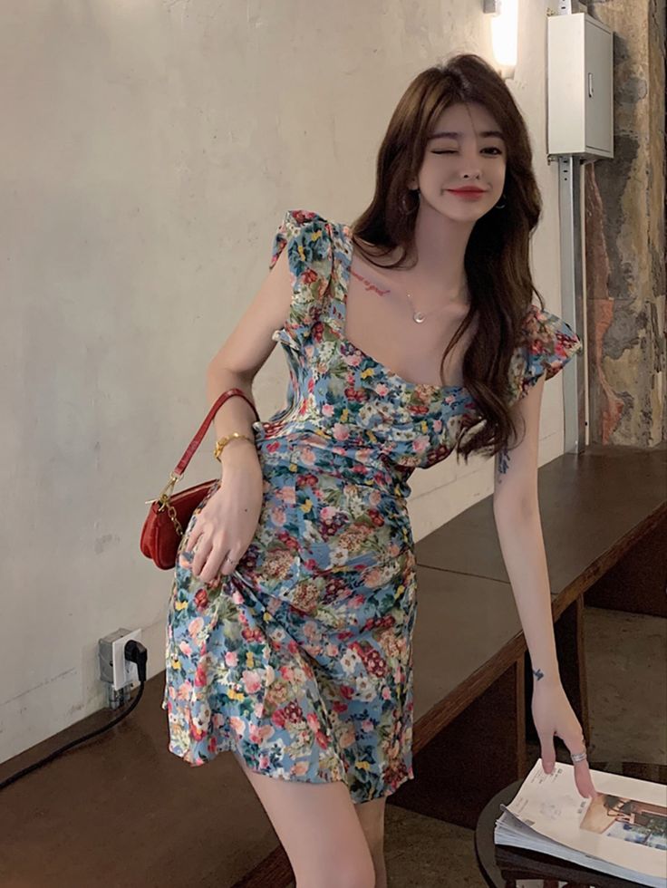 Retro floral A-line short waist homecoming dress R3266