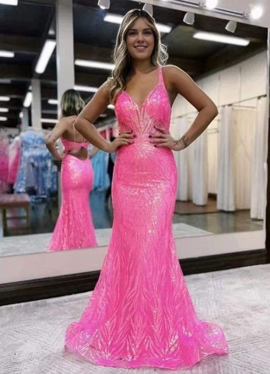 Rose red suspender waist slim fishtail long dress, prom dress R5427