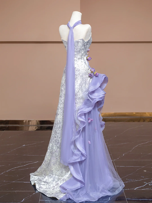 Light purple strapless 3D floral dress with a fitted waist and A-line skirt, a stylish ball gown/bridal gown R8287