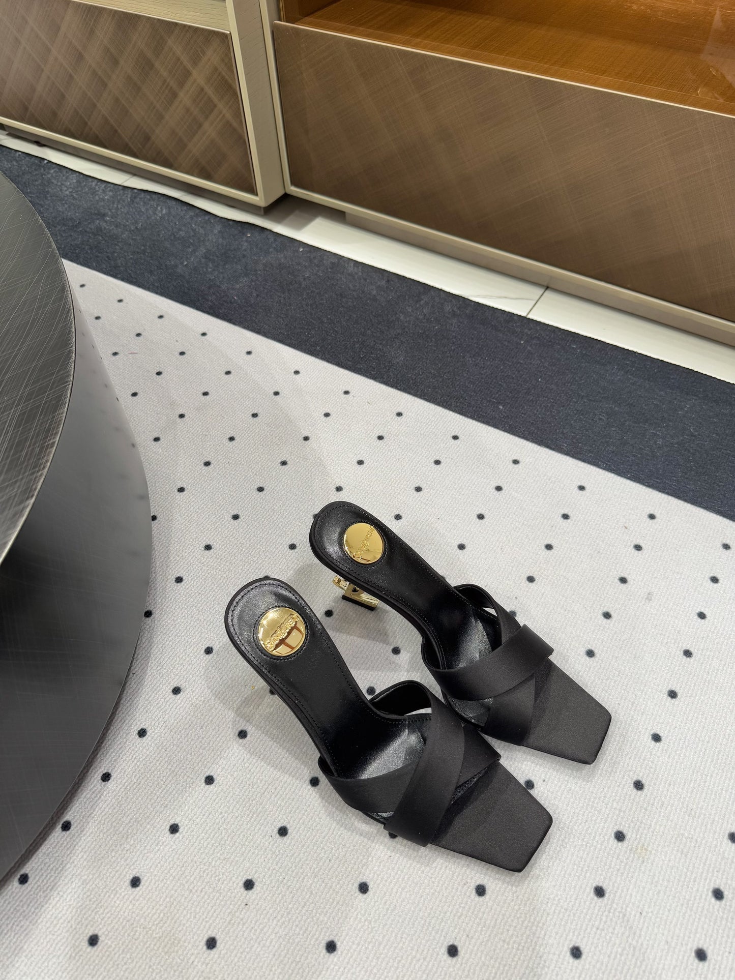 OPYUM HIGH MULES IN BLACK SILK