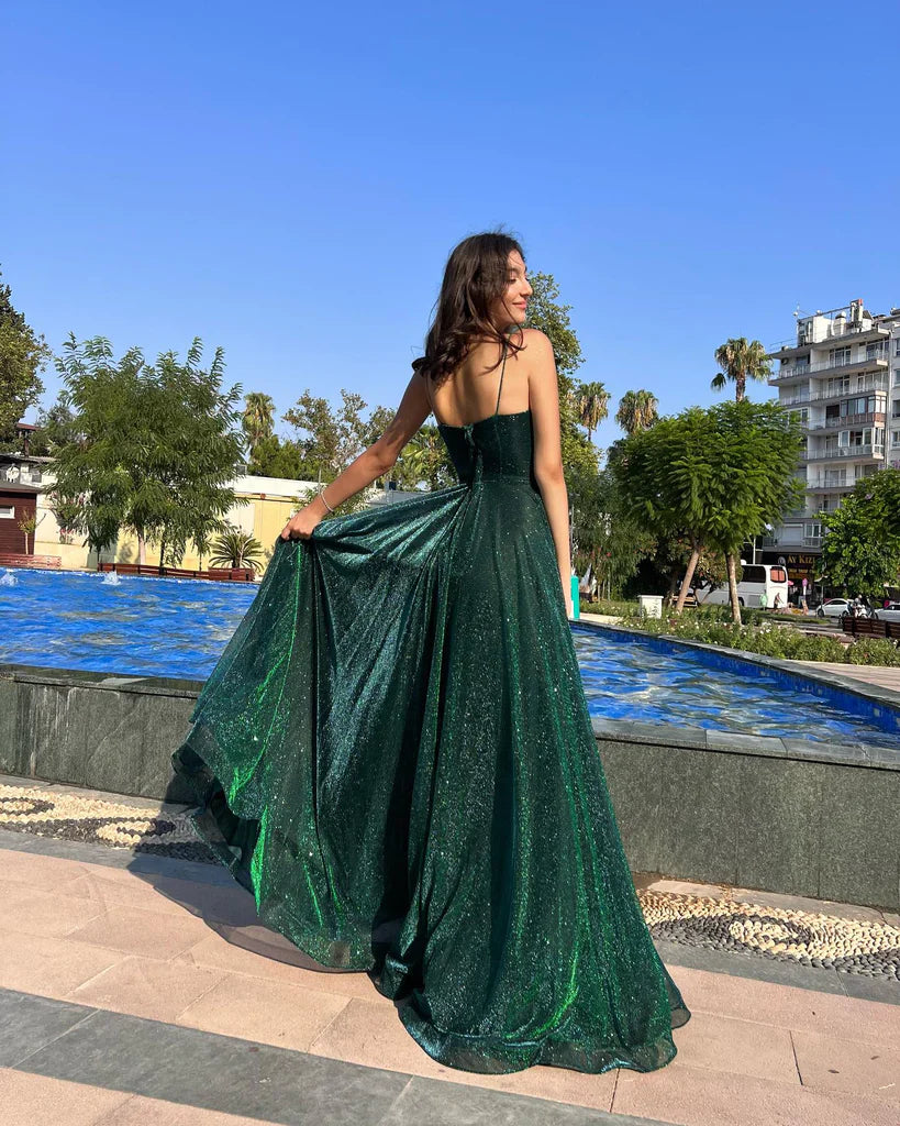 Elegant Spaghetti Straps A-Line Tulle Long Prom Dresses fg4488