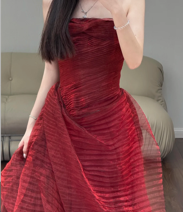 Burgundy Prom Party Dress Sleeveless Evening Dress Birthday Outfit fg8677