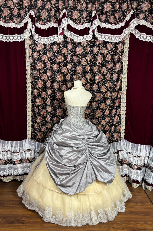Retro Silvery Strapless Sequin A-Line Satin Quinceanera Dresses Sweet 16 Birthday Ball Gowns, D1425