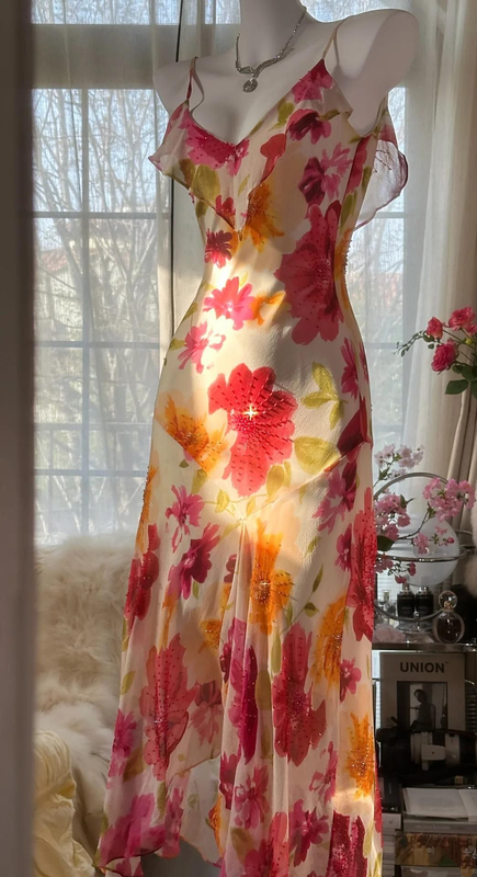 Pink floral print halter-neck fitted bodycon long ball gown R6541