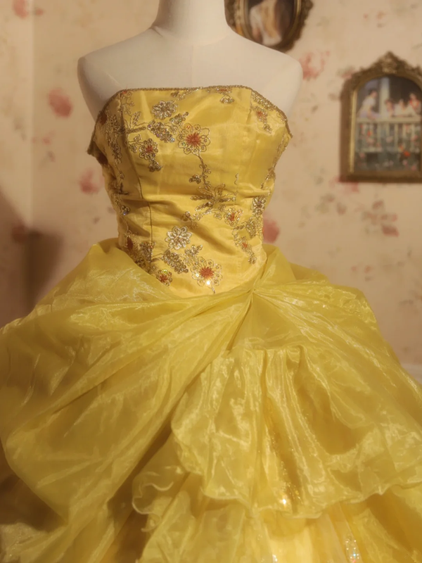 Yellow strapless fitted waist ball gown/bridal dress R7254