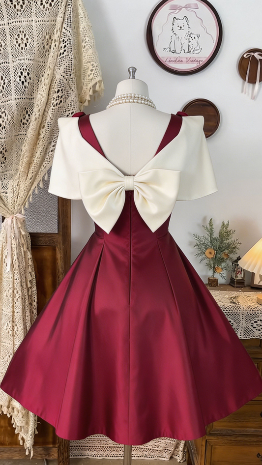 Beauty Homecoming Dress Portrait Bowknot Back to School Outfits Party Dress D6538