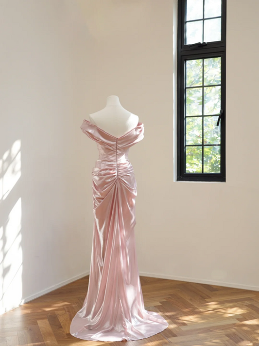 Light pink off-shoulder fitted long ball gown/bridal dress R8534
