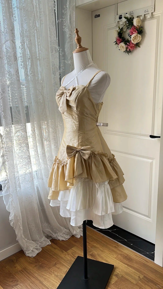 New Homecoming Dress Spaghetti Bowknot Back to School Outfits Party Dress D6465