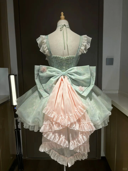 Cute Green Chiffon Lolita Birthday Dress Short Holiday Dress S408