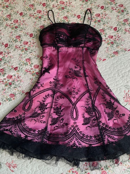 Vintage Spaghetti Straps Hot Pink A Line Short Homecoming Dress Cocktail Dress D714
