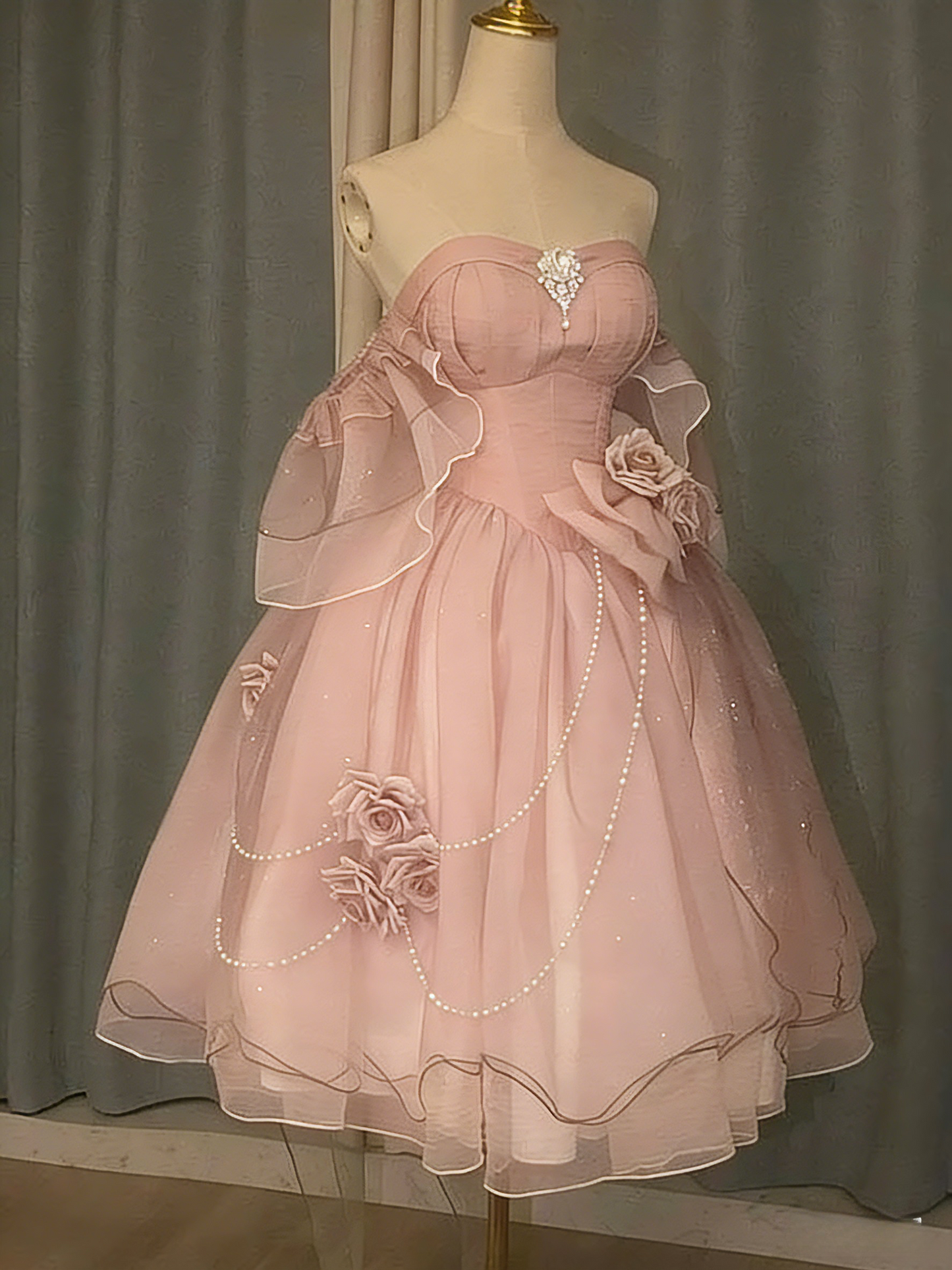 Green Off Shoulder A-Line Floral Short Party Dress Cute Mini Birthday Dress, D792