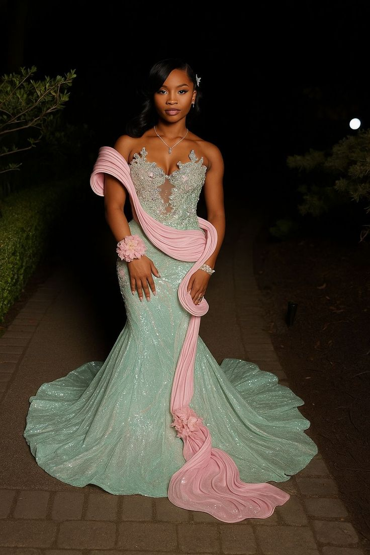 Mermaid Mint Green Long Prom Dress Sexy Shiny Formal Gowns