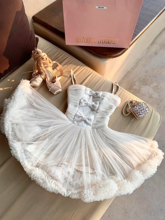 New Homecoming Dress Strapless Bowknot Lace Dress Back to School Outfits Party Dress D6395