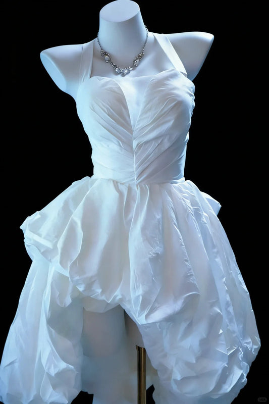 Elegant Homecoming Dress Halter Pleated Back to School Outfits Party Dress D6445