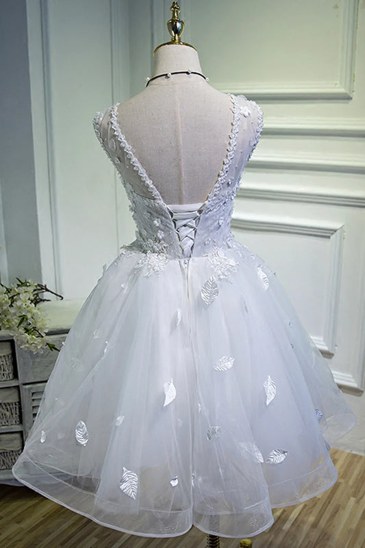 Simple Homecoming Dress Sheer Straps Tulle Applique Prom Dress Back to School Outfits Party Dress D6111