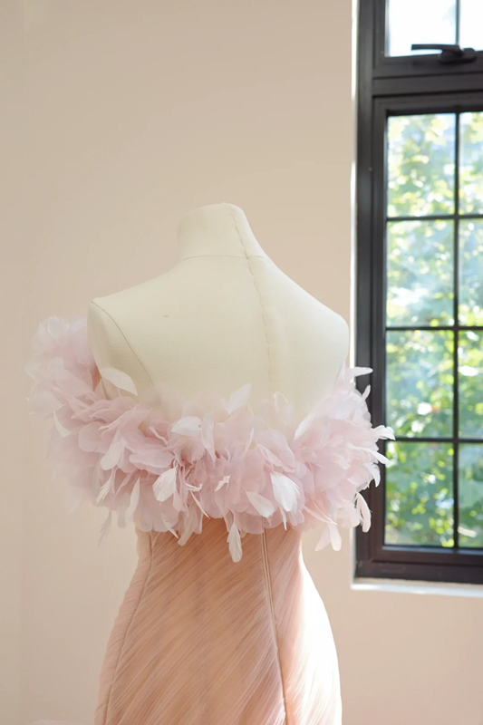 Light pink strapless fitted mermaid skirt long ball gown/bridal dress R8536