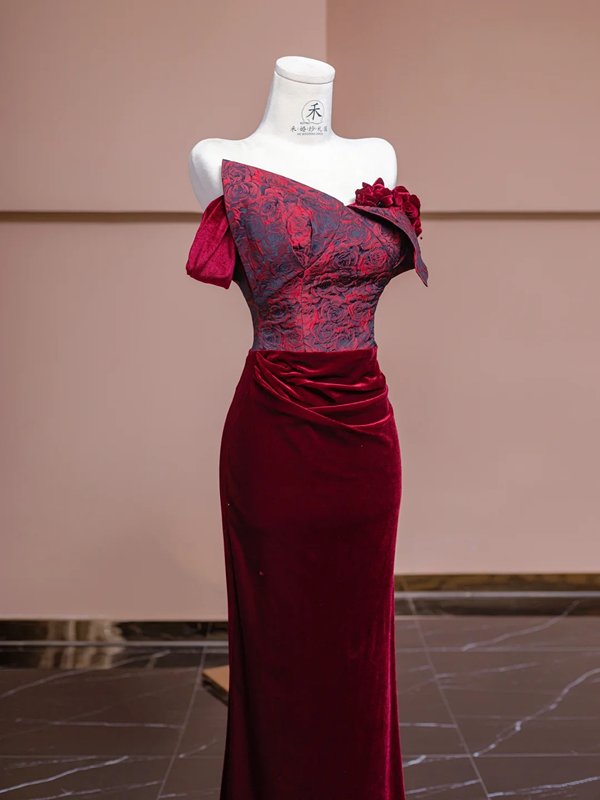 Pink strapless bodice with red bodycon skirt, ball gown, bridal gown R8324