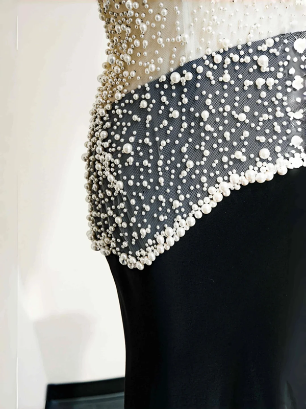 White beaded elegant waist slim fit hip long skirt, prom dress R5637