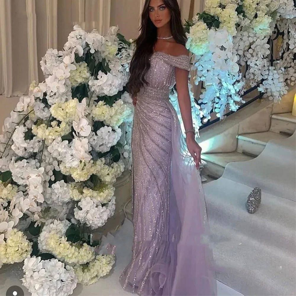 Shiny Beaded Purple Evening Dresses Luxury Weddings Dresses Prom Party Dress fg8358