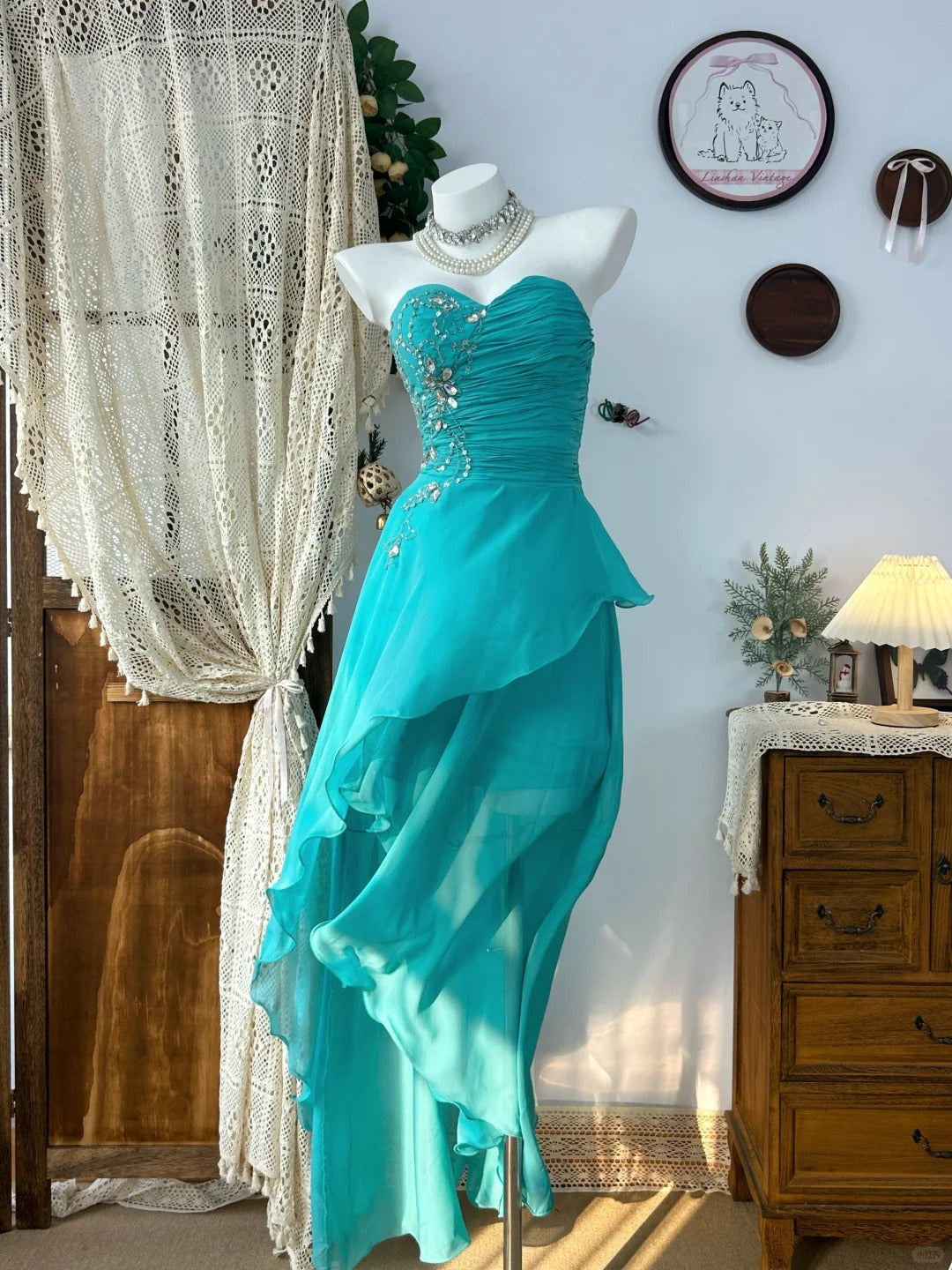 Strapless Vintage Evening Dress Elegant Sleeveless Prom Party Dress fg8180