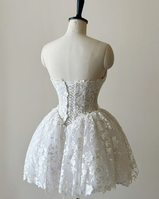 A Line White Short Wedding Dress Homecoming Dress Short Party Dress fg7686