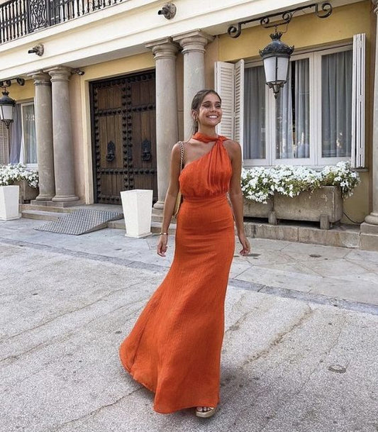 Elegant One Shoulder Classy Long Party Dress Wedding Guest Dress fg5542