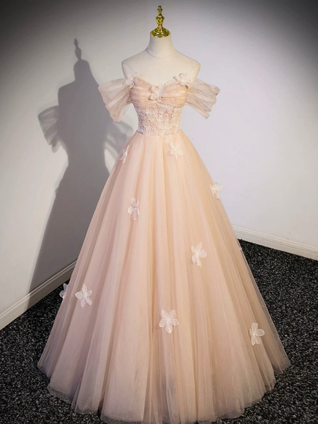 LIGHT PINK TULLE LONG PROM DRESS, BEAUTIFUL A-LINE EVENING PARTY DRESS fg6004