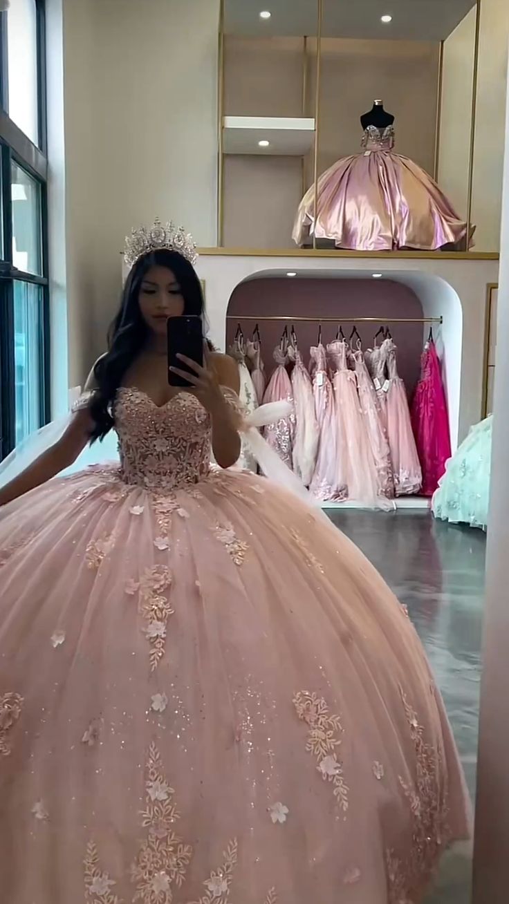 Pink A Line Off Shoulder Princess Quinceanera Dress Ball Gown Sweet 16 Dresses