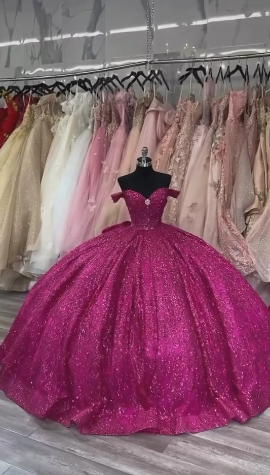 Sparkly Quinceanera Dress Off Shoulder A Line Birthday Party Princess Ball Gown